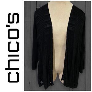 Travelers Chico’s black stripe mesh cardigan